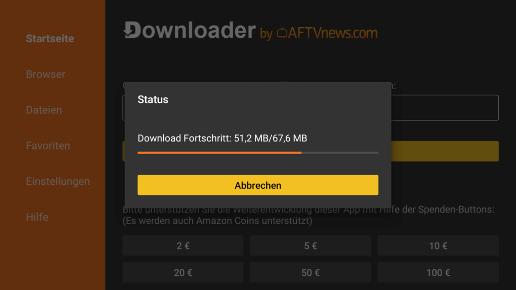 Downloader lädt Kodi auf das Fire TV