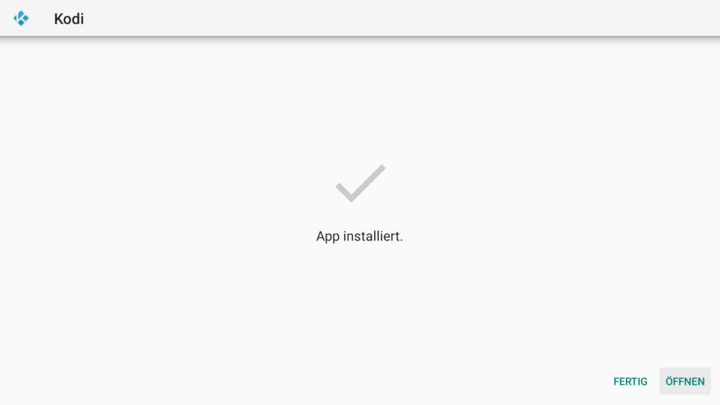 Kodi-Installation auf dem Fire TV: Erfolgsmeldung