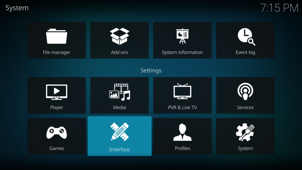 Kodi Einstellungen Screenshot