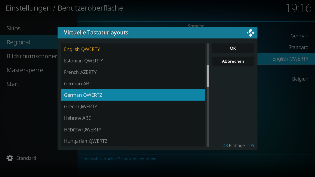 Kodi: Deutsche QWERTZ Tastatur einstellen