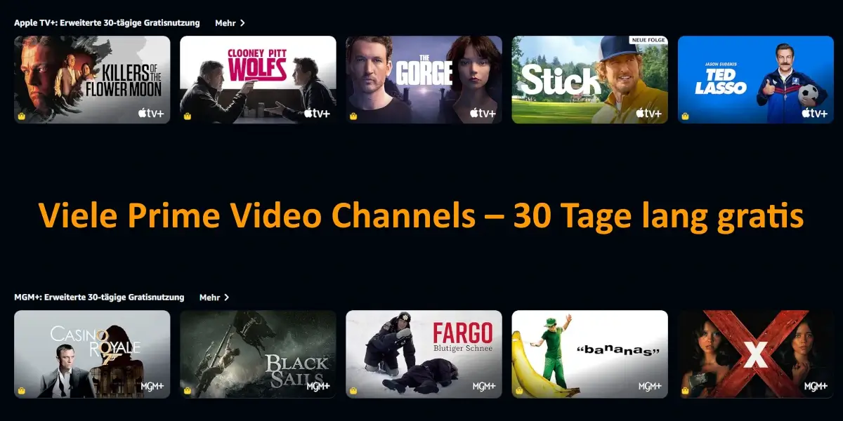 Apple TV+, MGM+ und mehr: Viele Prime Video Channels einfach 30 Tage lang gratis nutzen