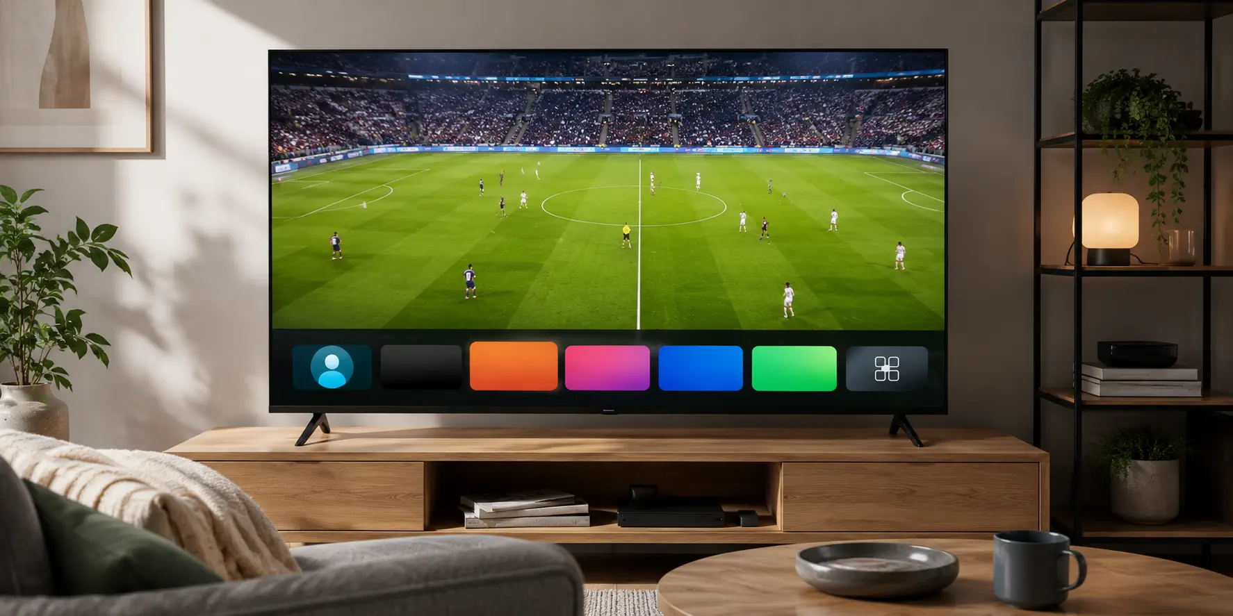 Fire TV Stick und Fernseher mit WM 2026 Live-Stream