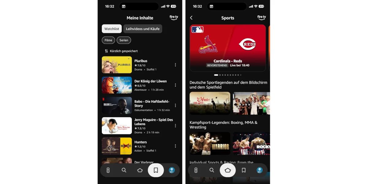 Fire-TV-App auf einem iPhone mit neuen Funktionen für Sport und Watchlist