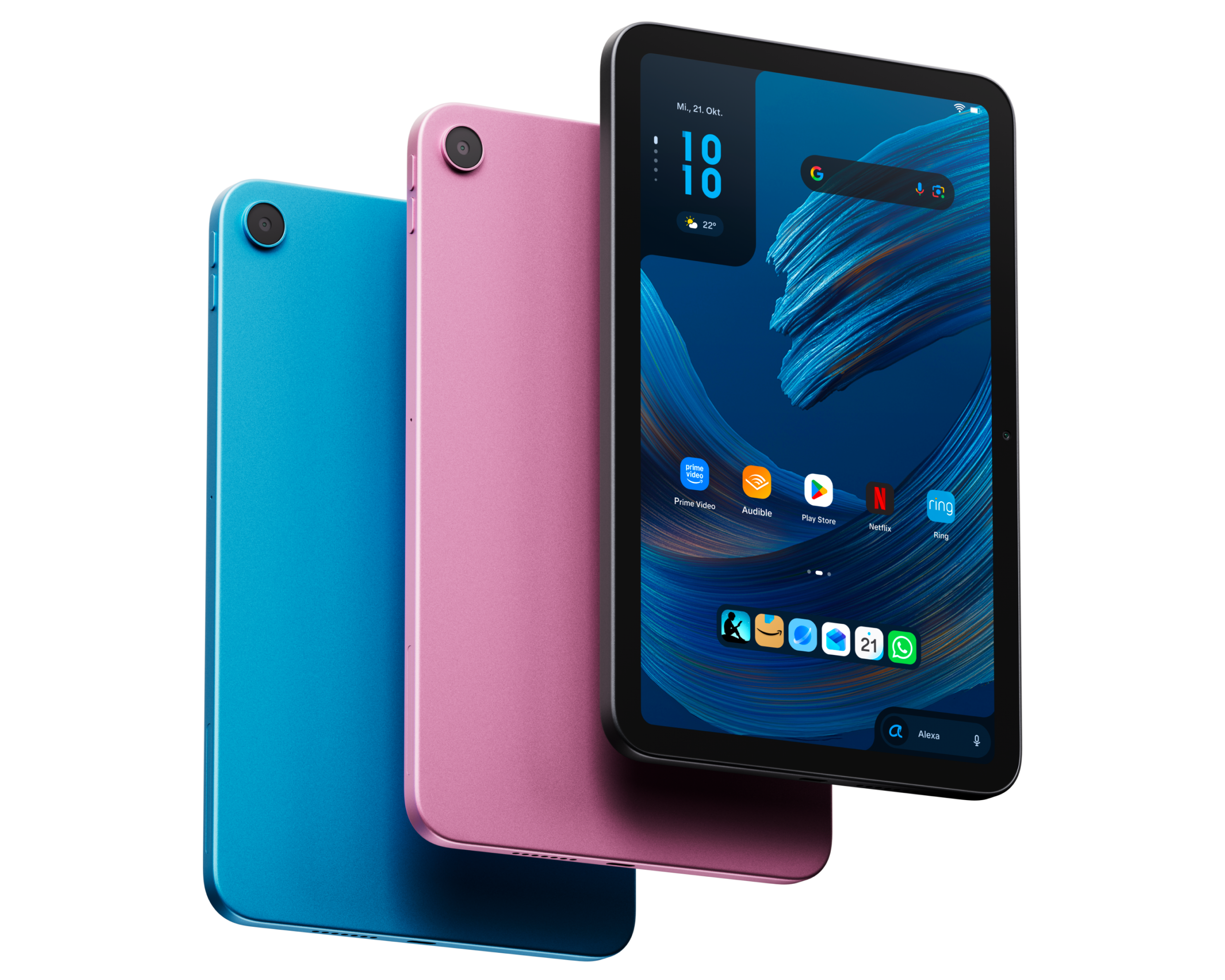 Amazon Alexa Tablet 8 in den Farben Blaugrün, Rosa und Graphit
